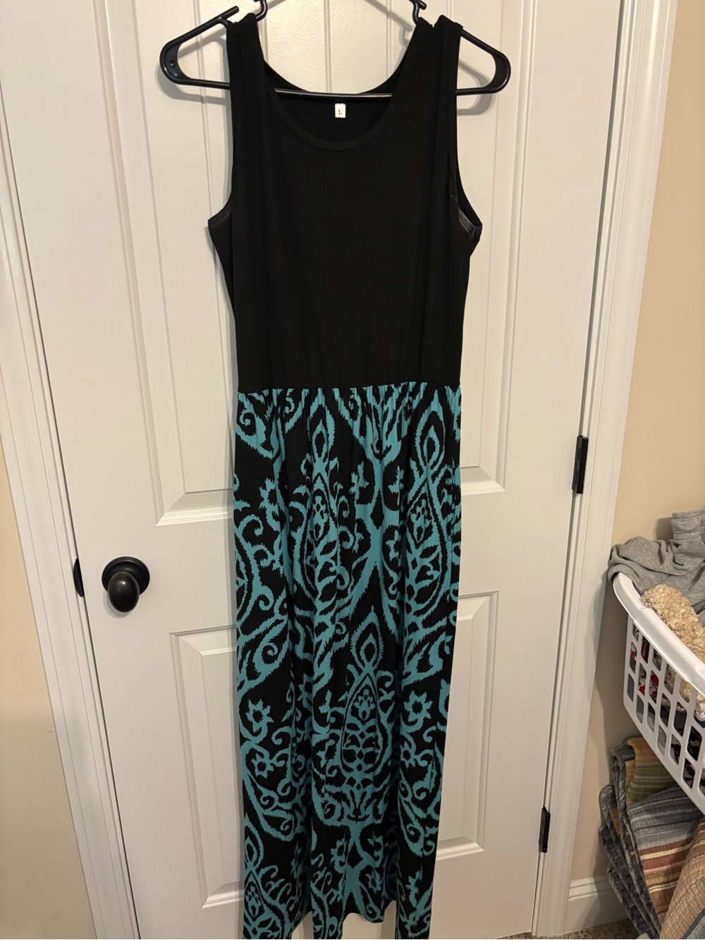 Black & Teal Patterned Maxi Dress - Relaxed Sleeveless Fit